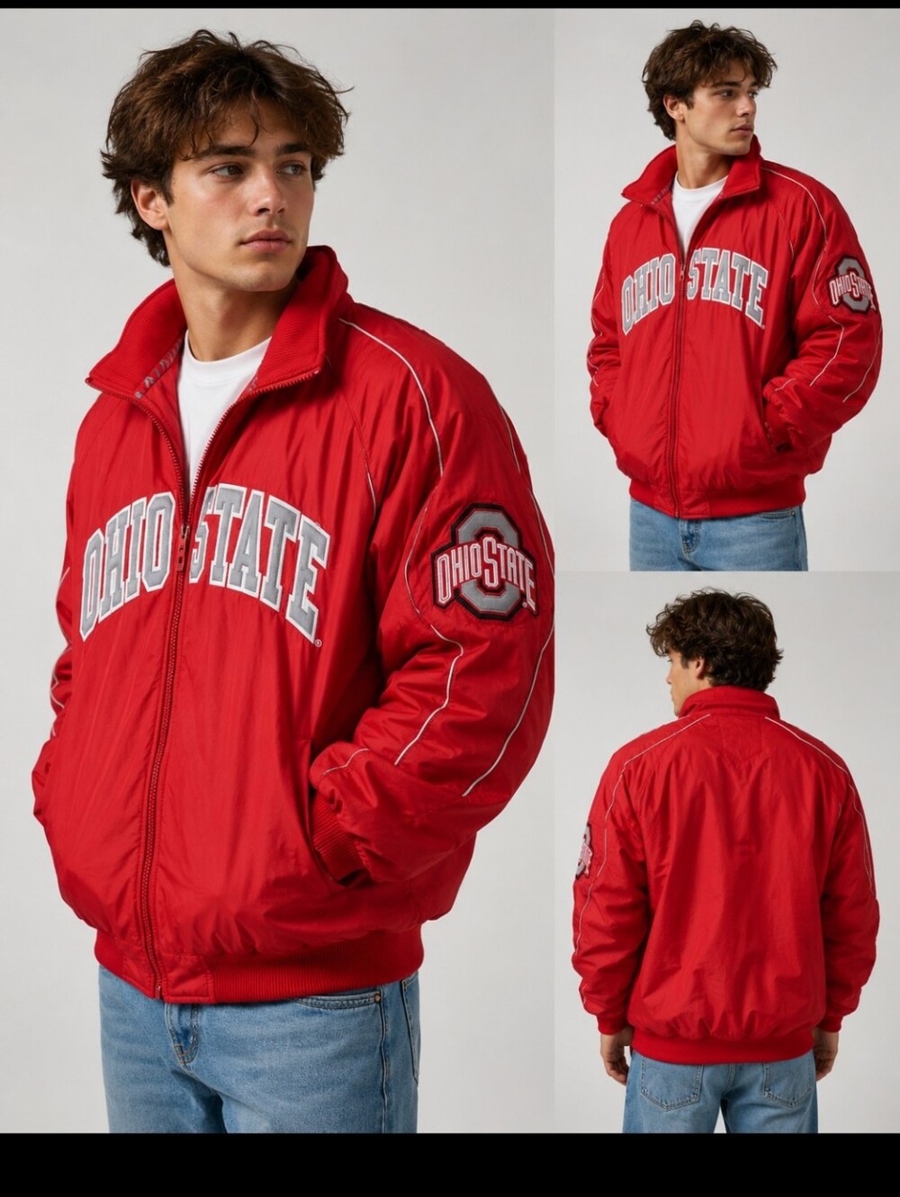 Vintage Ohio State Buckeyes Majestic Red Nylon Full-Zip Jacket Men's Medium